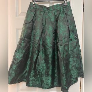 Green & navy floral mid length skirt
